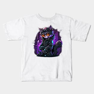 Hacker Cat Cyberpunk Kids T-Shirt